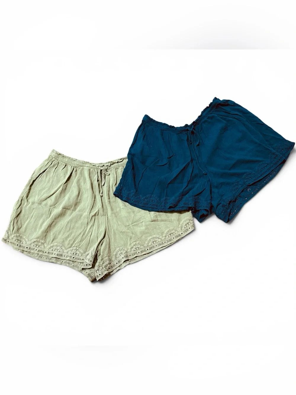 Aerie 2 Pairs Off-Duty Gauze Boxer Shorts Olive Hem and Navy Blue Size XL